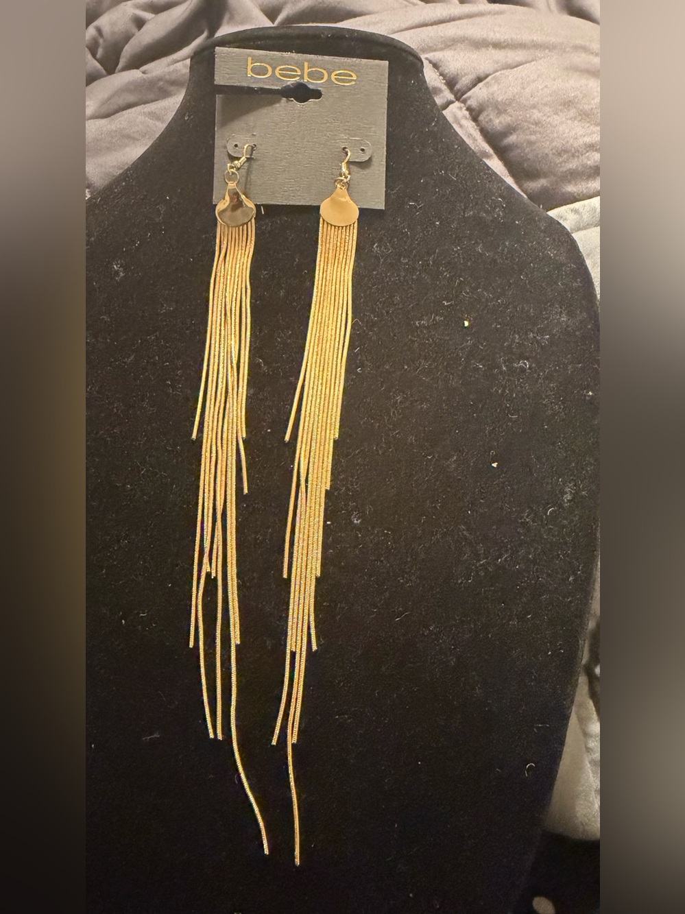 bebe Gold Long Fringe Chain Drop Earrings